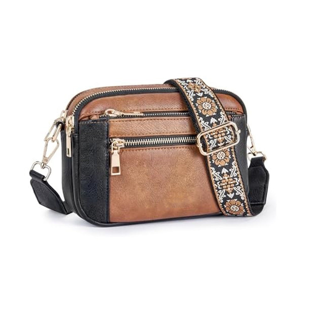 Colorblock Multi-Function Zipper Crossbody Bag