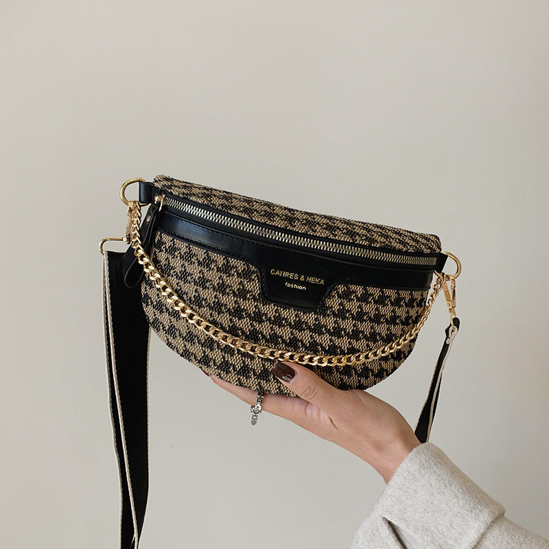 Fashion Crossbody Bag-Black Plaids