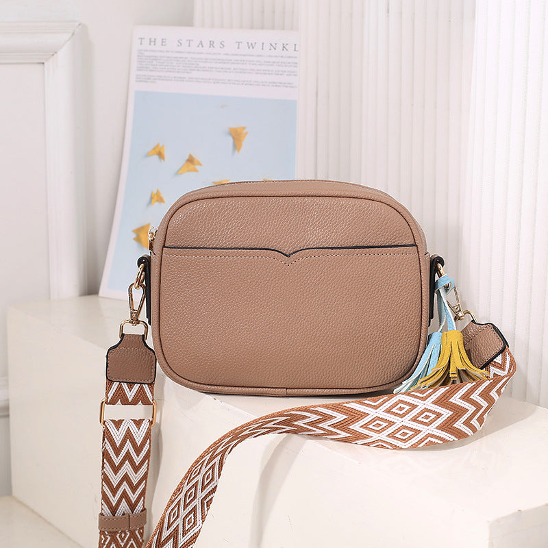 Geometric Print Strap Tassel Shoulder Bag