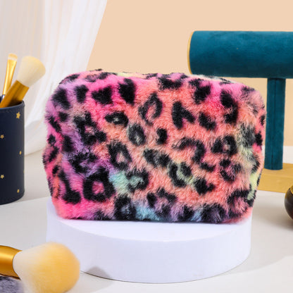 Leopard Print Zipper Plush Cosmetic Bag