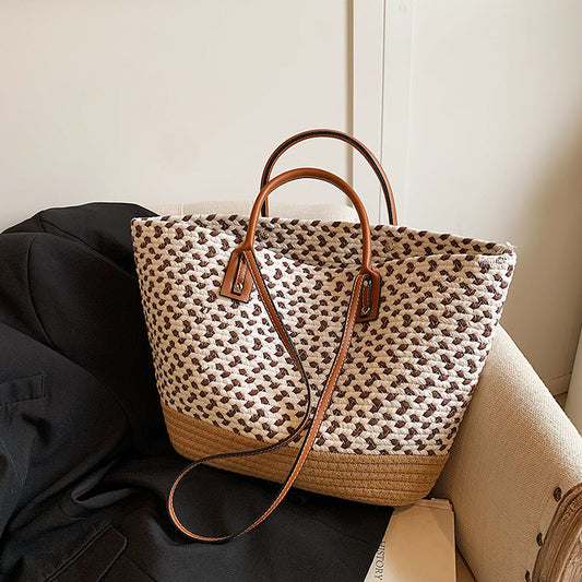 Contrast Woven Tote Shoulder Bag