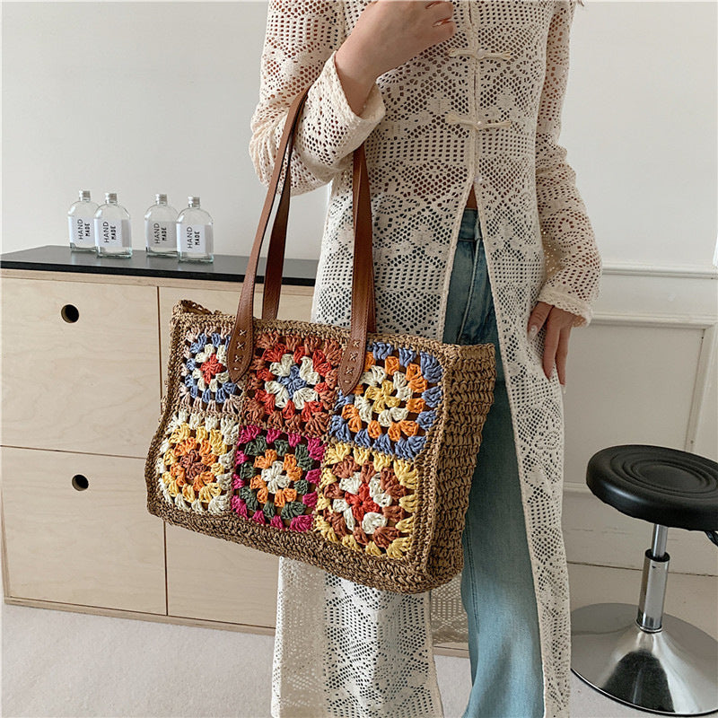 Floral Crochet Large Square Tote Bag