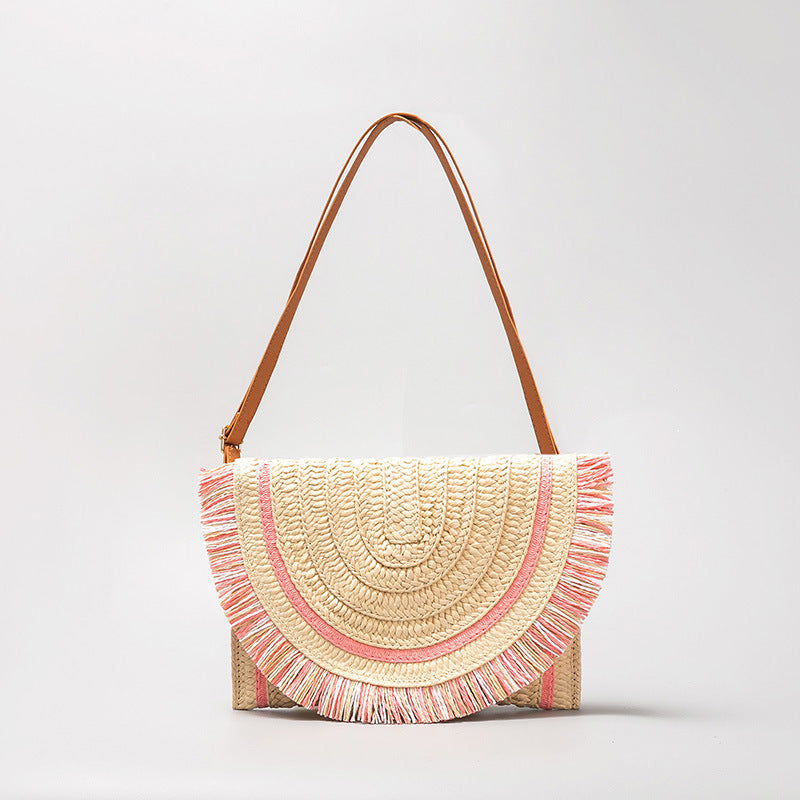 Woven Straw Crossbody Clutch