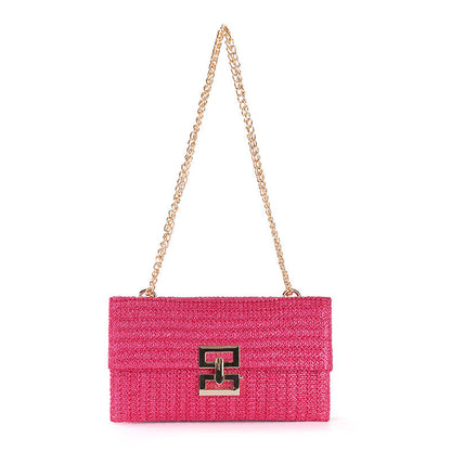 Woven Metal Clasp Flap Handbag