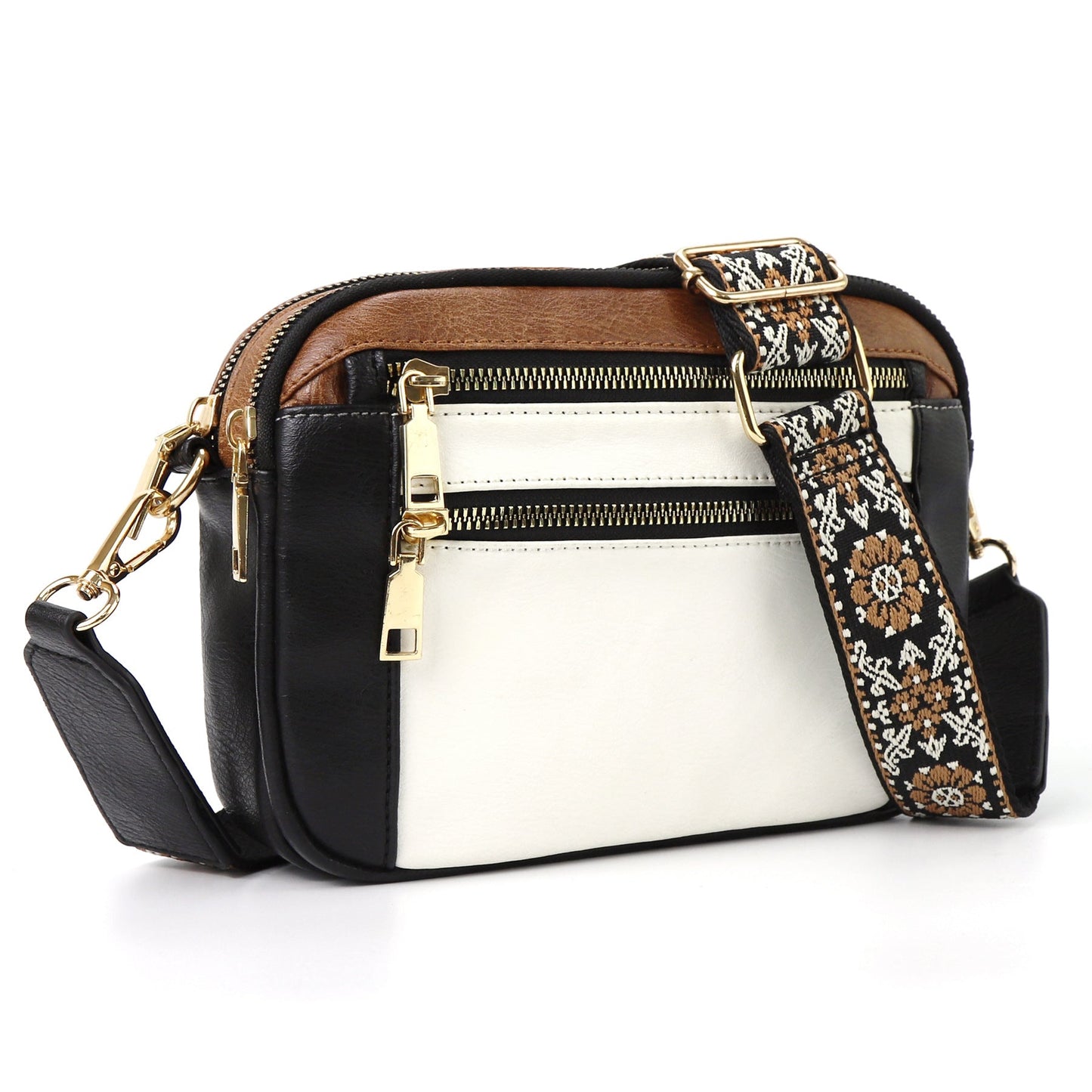 Colorblock Multi-Function Zipper Crossbody Bag