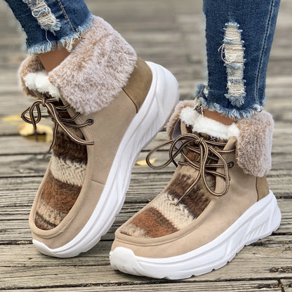 Plush Suede Patched Lace Up Ankle Boots