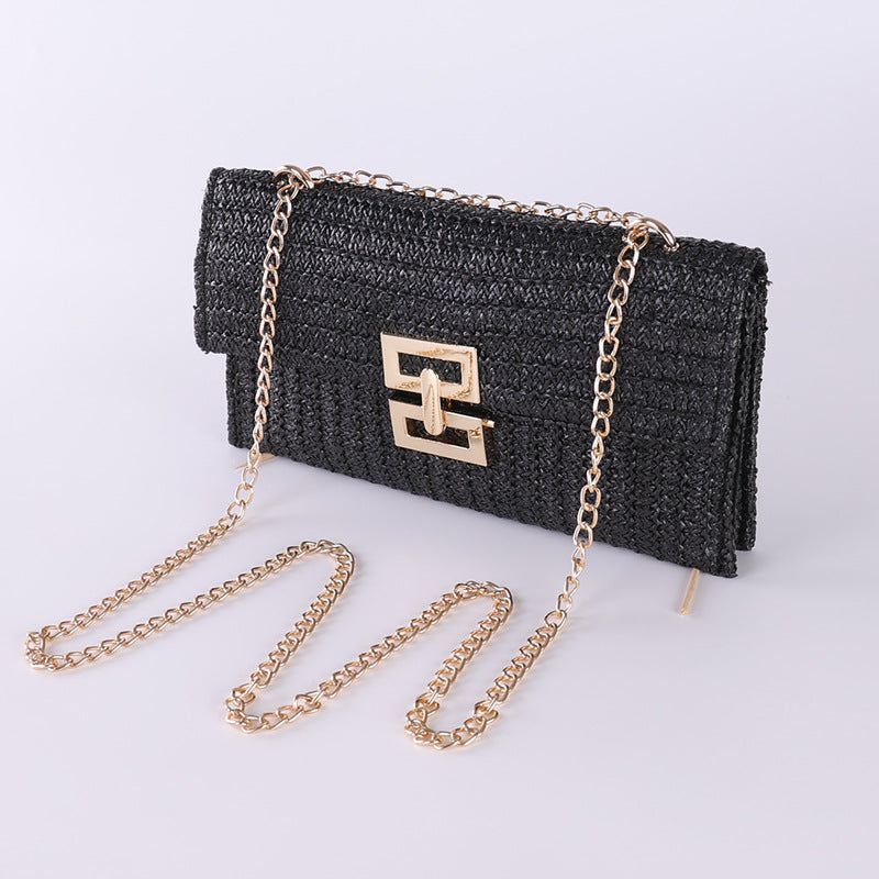 Woven Metal Clasp Flap Handbag