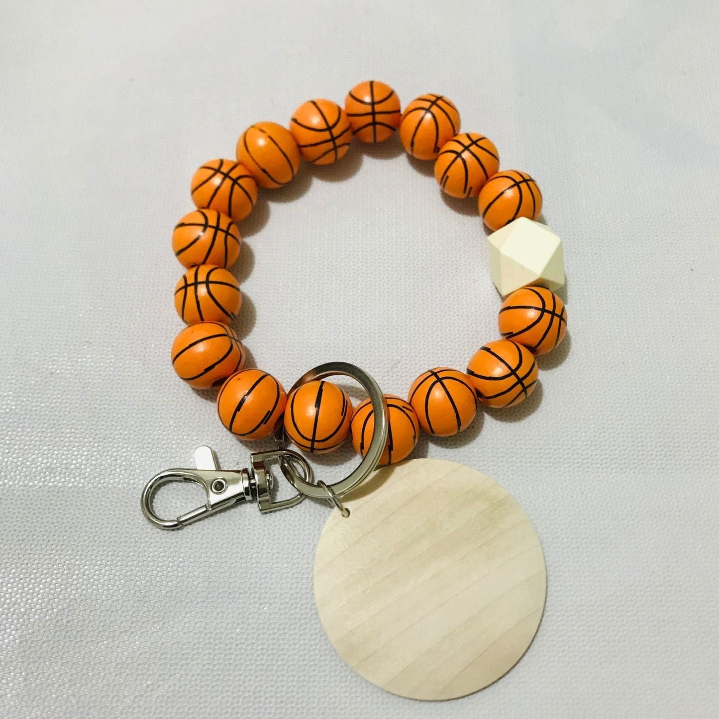 Wooden Bead and Wooden Brand Bracelet Keychain|2pc