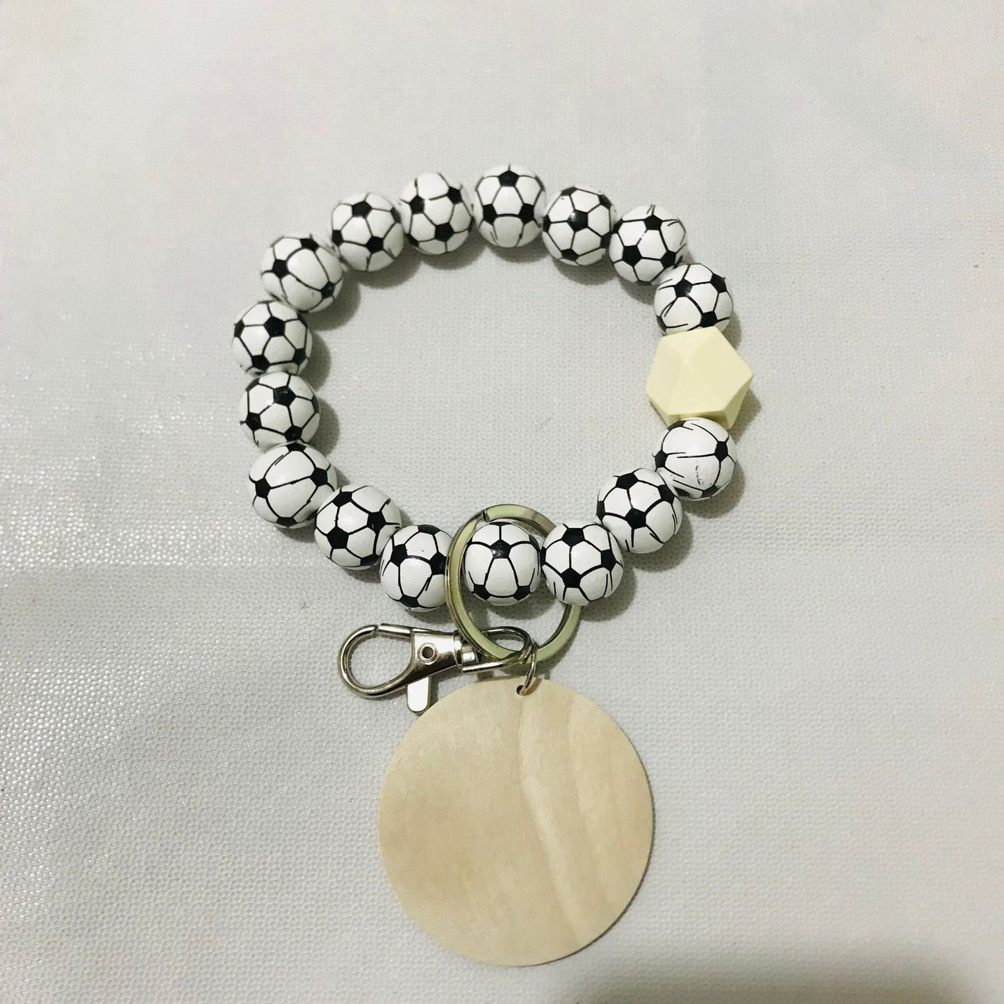 Wooden Bead and Wooden Brand Bracelet Keychain|2pc