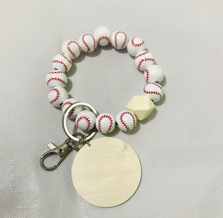 Wooden Bead and Wooden Brand Bracelet Keychain|2pc