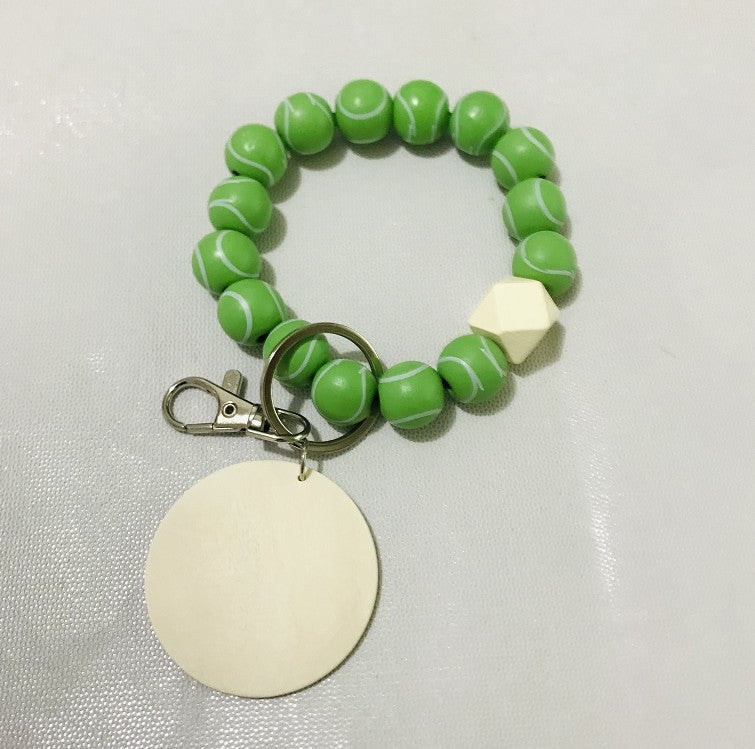 Wooden Bead and Wooden Brand Bracelet Keychain|2pc