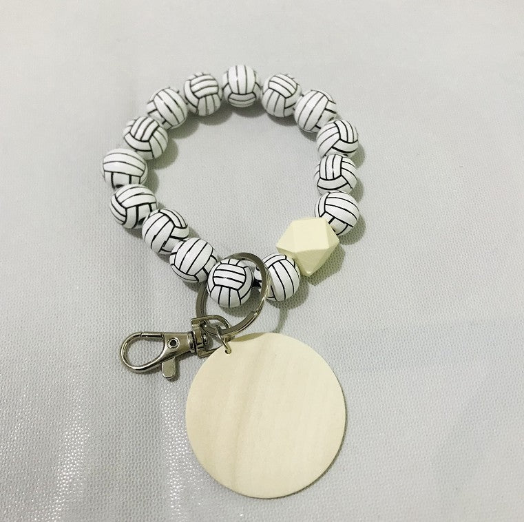 Wooden Bead and Wooden Brand Bracelet Keychain|2pc