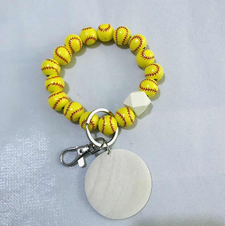 Wooden Bead and Wooden Brand Bracelet Keychain|2pc