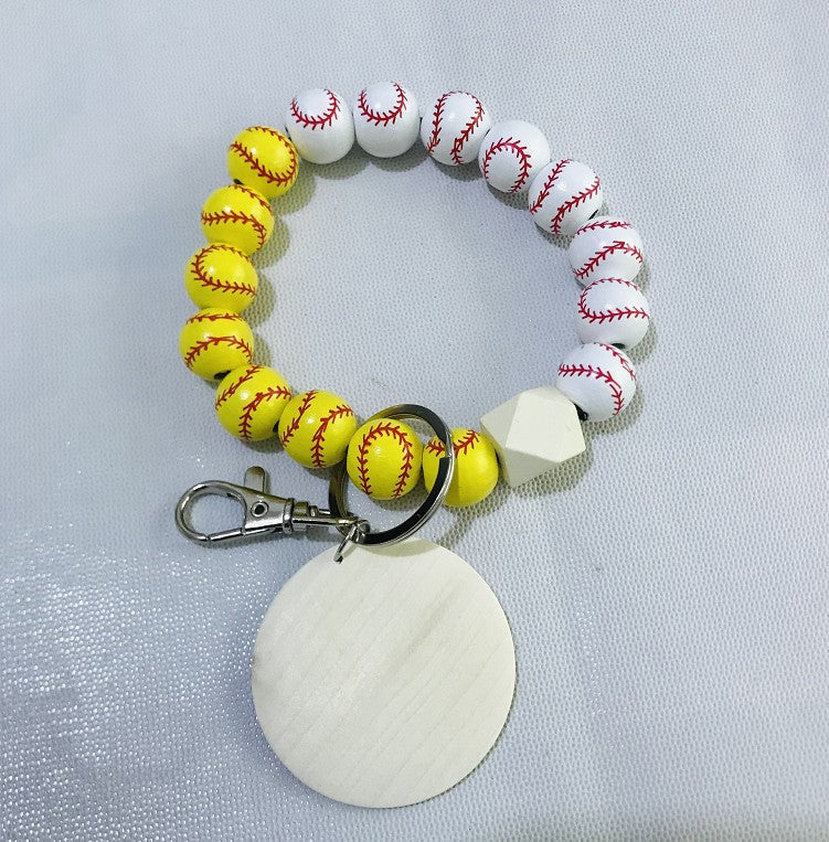 Wooden Bead and Wooden Brand Bracelet Keychain|2pc