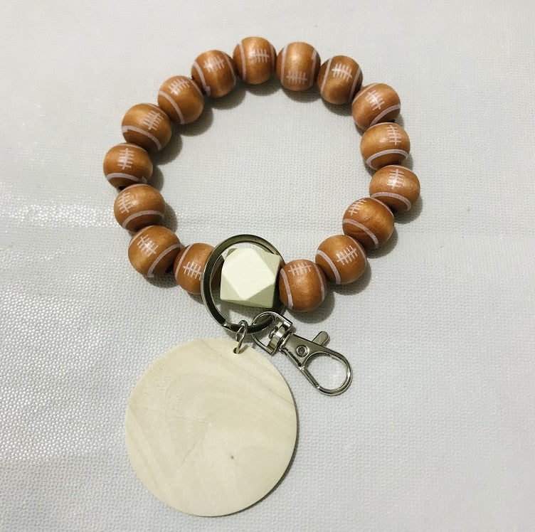 Wooden Bead and Wooden Brand Bracelet Keychain|2pc