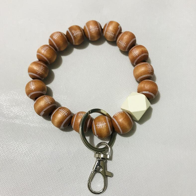 Wooden Bead and Wooden Brand Bracelet Keychain|2pc