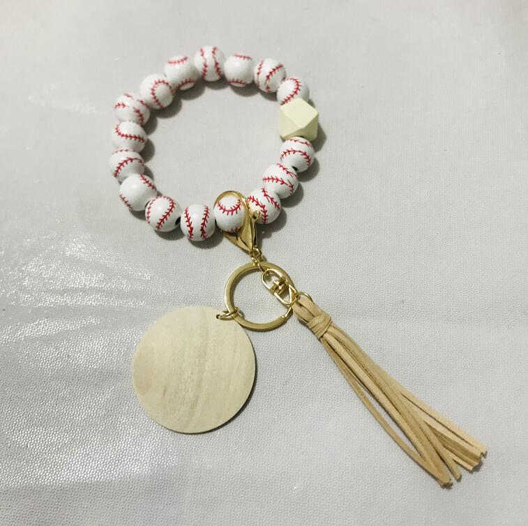 Wooden Bead and Wooden Brand Bracelet Keychain|2pc