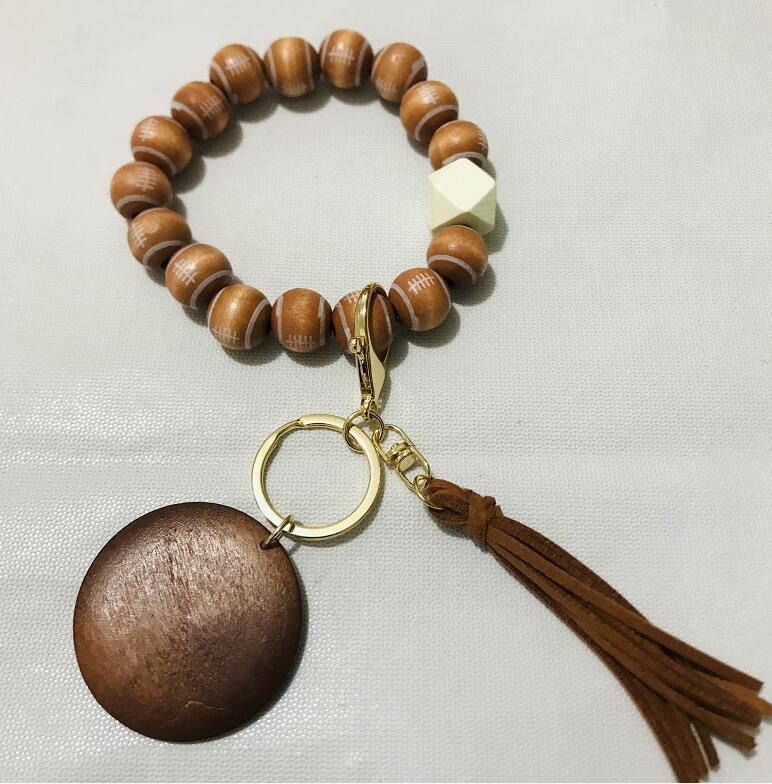 Wooden Bead and Wooden Brand Bracelet Keychain|2pc