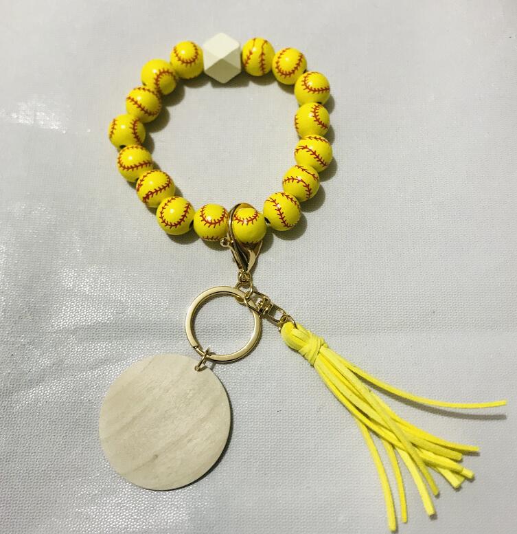 Wooden Bead and Wooden Brand Bracelet Keychain|2pc