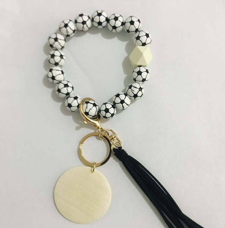 Wooden Bead and Wooden Brand Bracelet Keychain|2pc