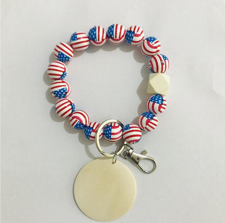 Wooden Bead and Wooden Brand Bracelet Keychain|2pc