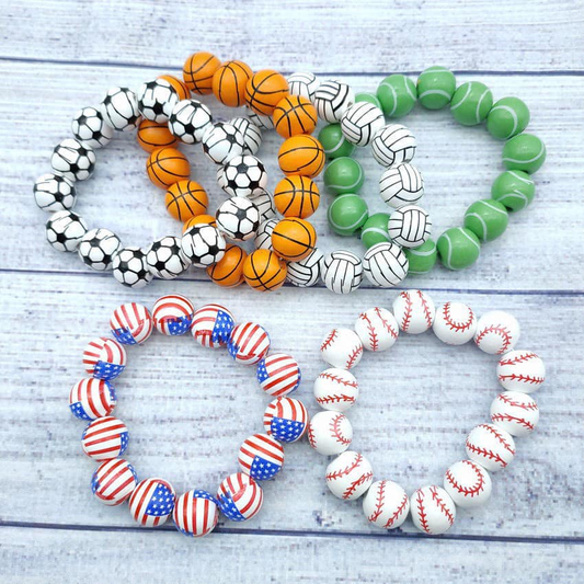 Soccer Volleyball Wooden Bead Bracelet|3pcs