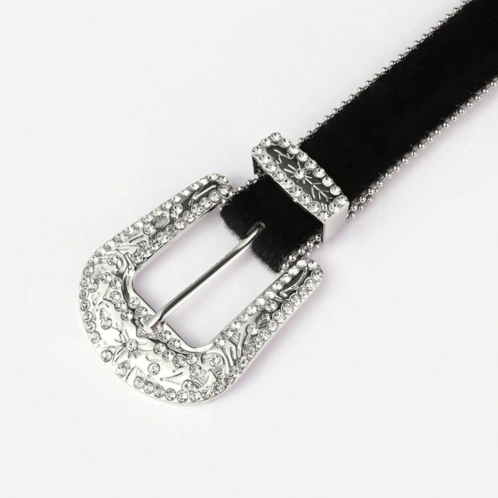 PU Leather Inlaid Rhinestone Belt