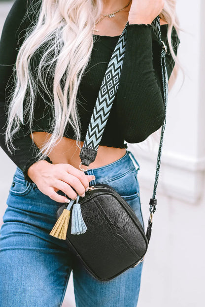 Geometric Print Strap Tassel Shoulder Bag