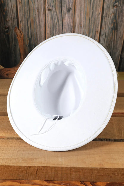 White Studded Wide Brim Panama Hat-White