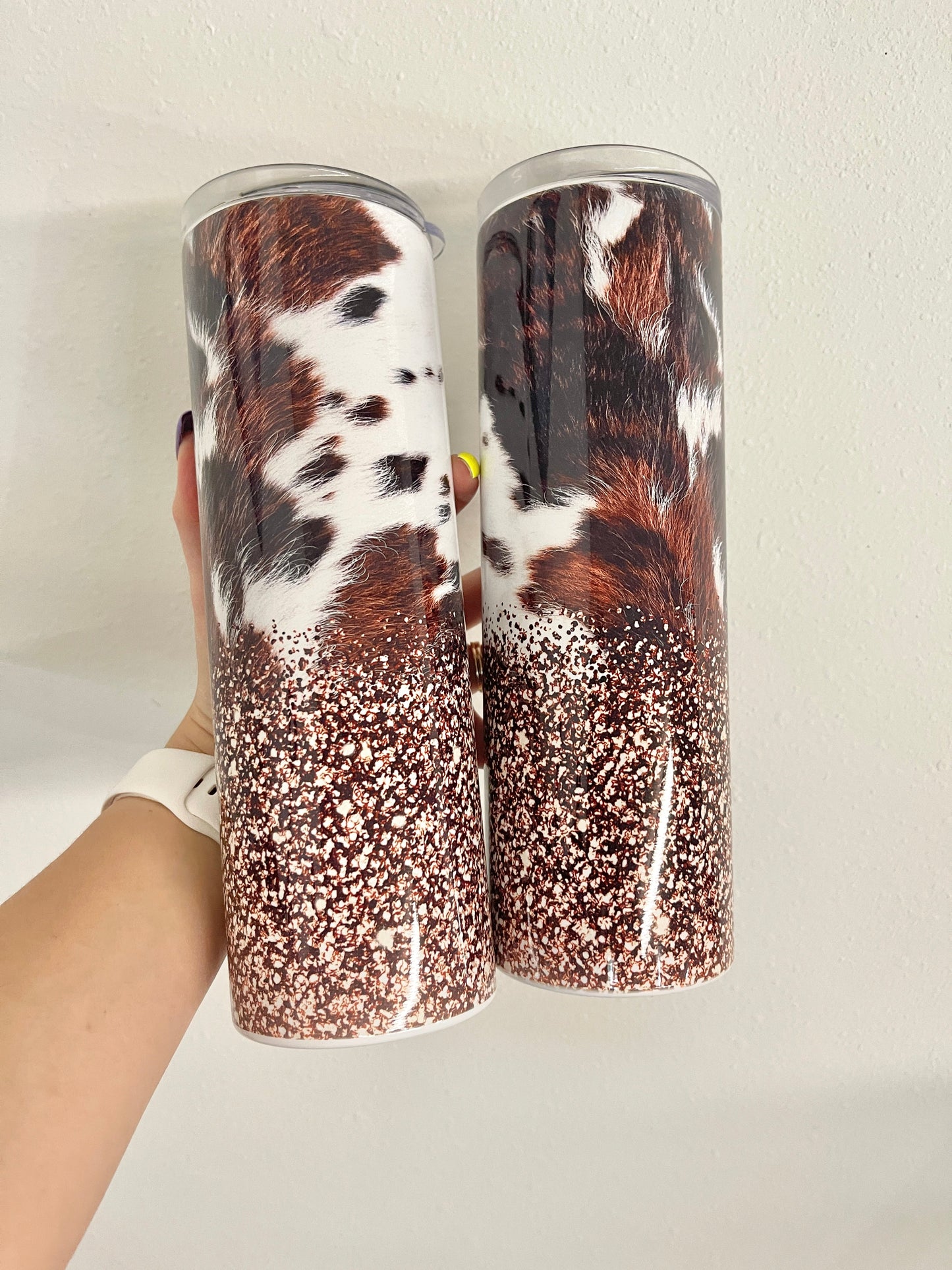 Cowhide glitter tumbler