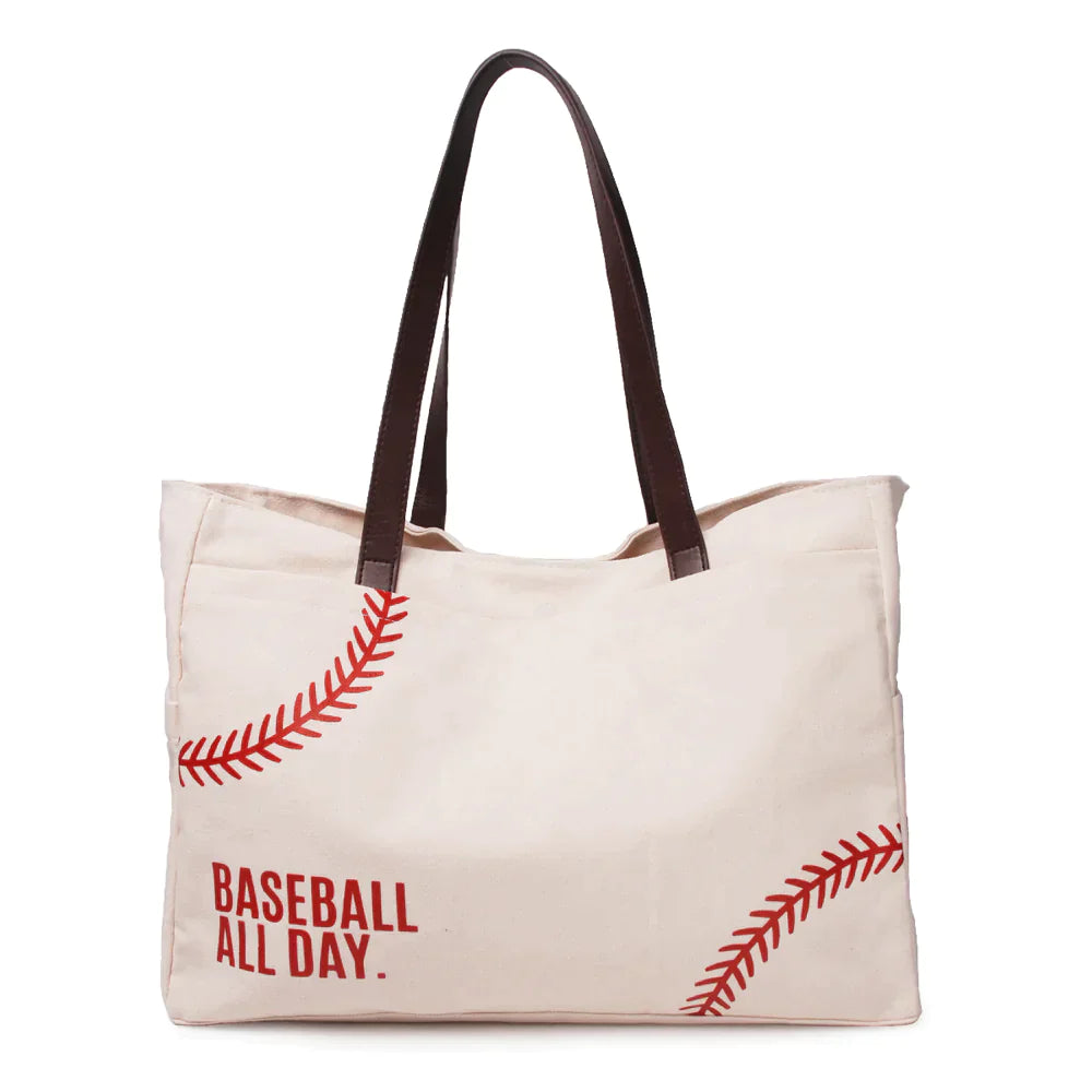 Baseball Embroidered Capacity Canvas Tote