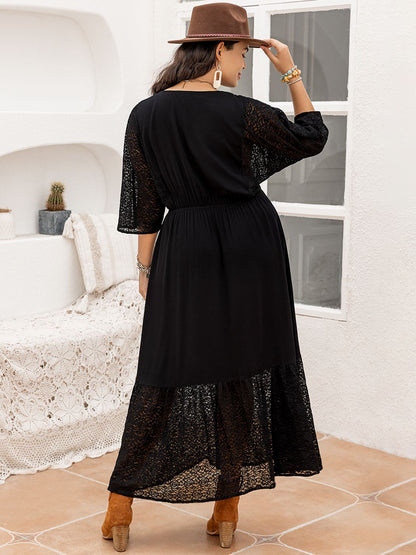 Plus Size V-Neck Half Sleeve Midi Dress